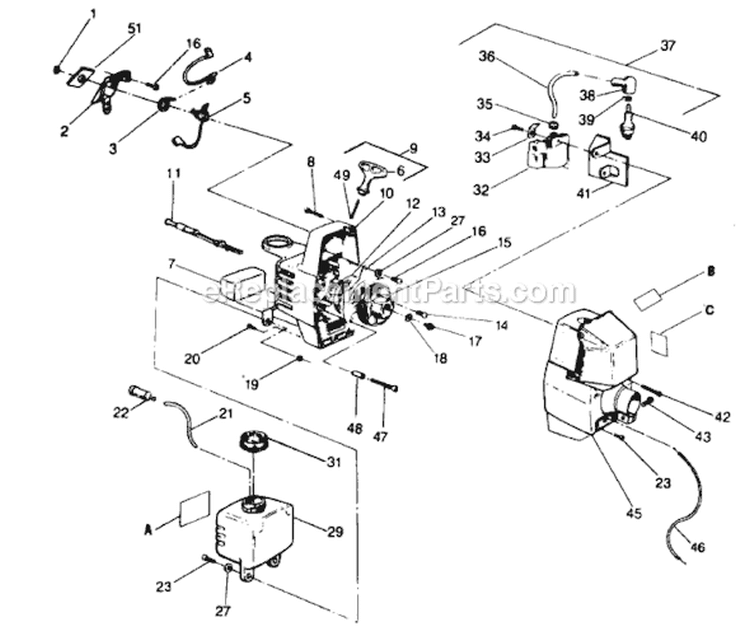 Page E Diagram and Parts List for YP140  Weed Eater Trimmer
